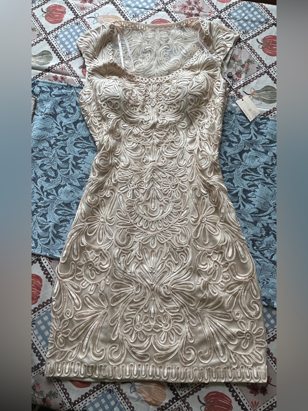 Vintage New Sue Wong Scoop Neck Lace Macrame Mini Dress Sz 10